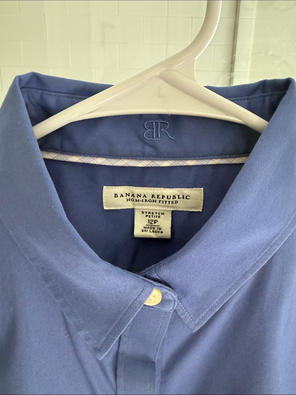 Banana Republic Non-Iron Fitted Shirt Dark Periwinkle Blue 12P - Picture 7 of 7